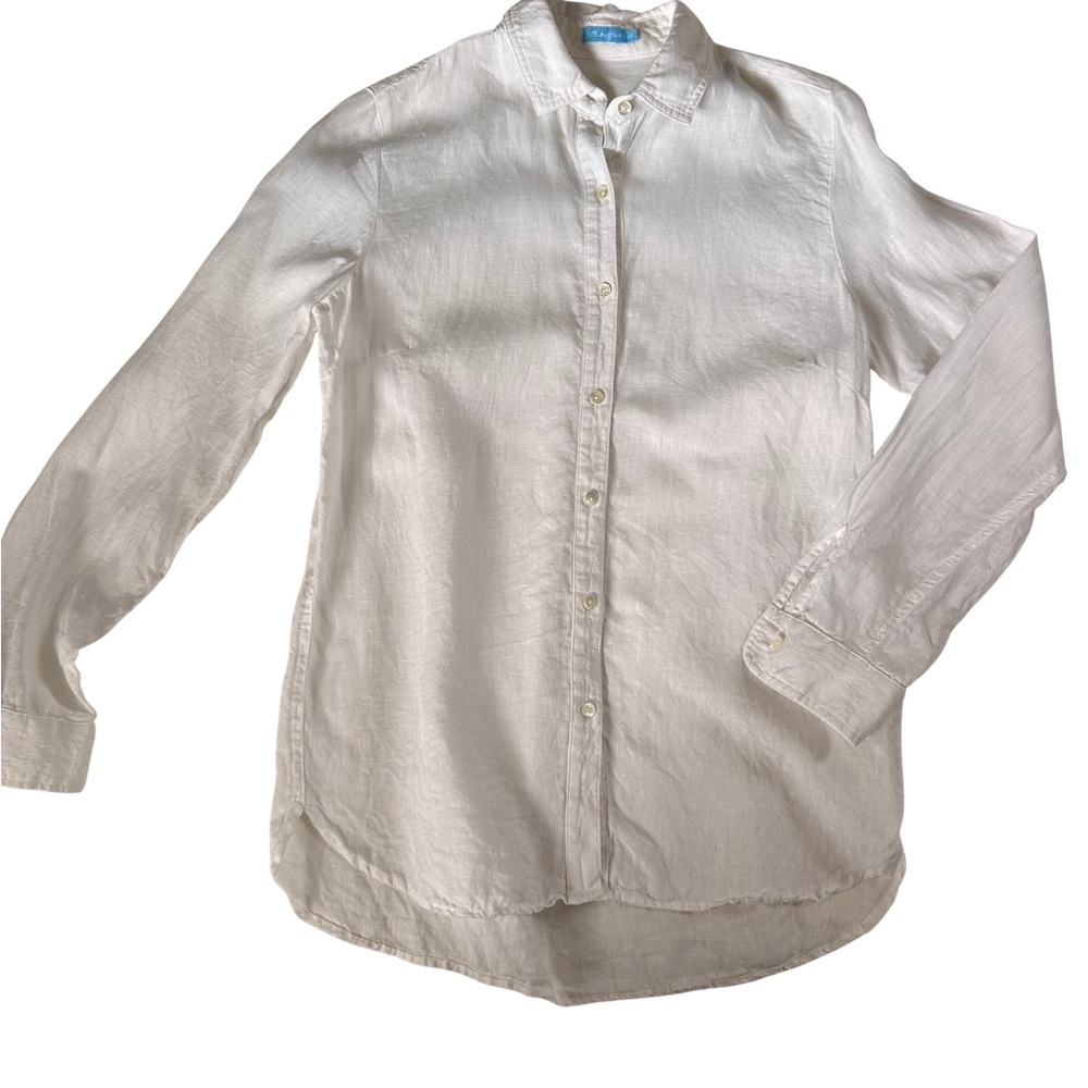 J. McLaughlin Linen White Casual Button Down Shirt